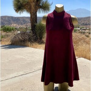FOREVER 21 Burgundy Peach-skin Babydoll Swing TURTLENECK Mini DRESS Size Medium